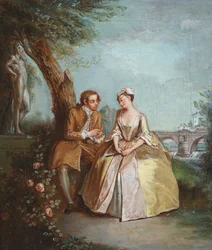 Konverzace aneb Milenci v parku, asi 1727 (olej na plátně)