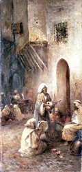 Arabští hudebníci ve vesnické ulici