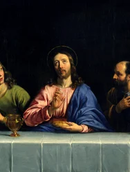 Detail Poslední večeře s názvem “La petite cene””. Obraz Philippe de Champaigne (1602-1674) (Ec. Flam.) Rozměr 0,80 x 1,49 m Paříž. Muzeum Louvre