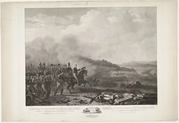 Princ Oranžský v čele nizozemských vojsk v bitvě u Quatre-Bras, 1815 Jeho královská Výsost William, George, Frederik, Lodewijk korunní princ Nizozemského království v čele nizozemské proti francouzské armádě od Quatre-B