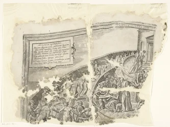 Levý horní roh otisku scény od Cebes Tabula Cebetis Carta Vitae (název na objektu)