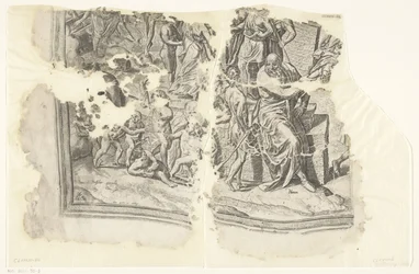 Levý dolní roh otisku scény od Cebes Tabula Cebetis Carta Vitae (původní název)