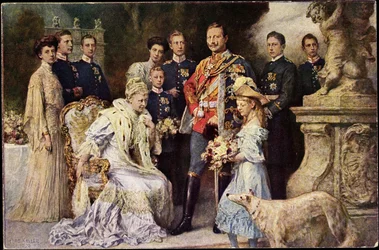 Umělec Ak Kaiser Wilhelm II, Auguste Viktoria, Viktoria Luise, Greyhound, Prusko (čb fotografie)