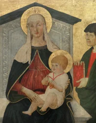 Panna s dítětem se svatým Vavřincem, svatým Petrem mučedníkem, svatým evangelistou a svatým Blažejem, detail. (obraz)
