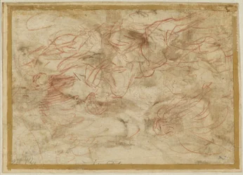 Anděl zjevující se Hagar na poušti, cca 1660 (červená křída na papíře)