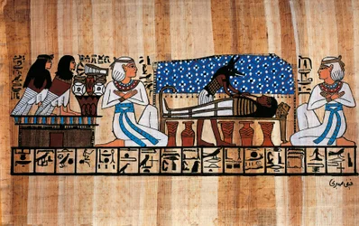 Egyptský papyrus zobrazující obřad balzamování