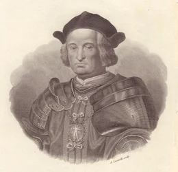 Portrét italského vojevůdce a politika Giana Giacoma Trivulzia (1440-1518), vyryl Locatelli
