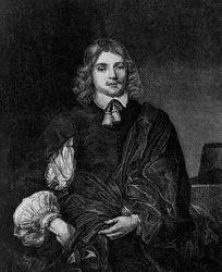 Portrét Lucia Caryho, 2. vikomta Falklanda (asi 1610-1643), anglického spisovatele, politika a vojáka, který byl v letech 1642-1643 státním tajemníkem, rytina