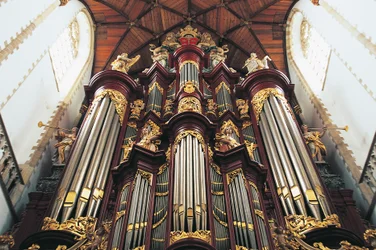 Varhany v kostele St-Bavokerk nebo Grote Kerk, postavené Christianem Mullerem (1690-1763), Haarlem, Nizozemsko