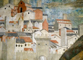 Detail královny ze Sáby adorující most vyrobený ze dřeva pravého kříže, Jeruzalém, dokončeno 1464 detail fresky z 55432