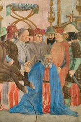 Bitva Hérakleia s Chosroesem, detail Příběhů pravého kříže: poprava krále Chosroese (freska)