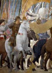 Legenda o pravém kříži, detail Konstantinova vítězství v bitvě u Milvijského mostu, 312 n. l., dokončená freska z roku 1464
