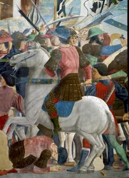 Legenda o pravém kříži, bitva u Herakleia a Chosroes, dokončena v roce 1464 (detail)