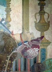 Legenda o pravém kříži, bitva u Heraclia a Chosroes, detail muže s podříznutým hrdlem, dokončená freska z roku 1464