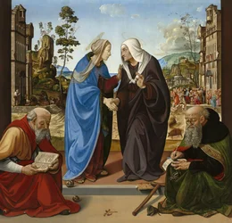 Návštěva u sv. Mikuláše a opata sv. Antonína, kolem roku 1490 (olej na panelu)