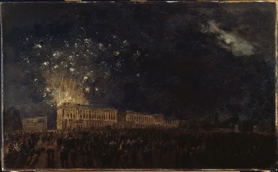 Ohňostroj u příležitosti narození normandského vévody, kolem roku 1782 (olej na plátně na dřevě)