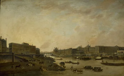 Hôtel de la Monnaie a Louvre při pohledu od Pont-Neuf, kolem roku 1800, mezi lety 1793 a 1800 (olej na plátně)