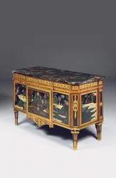 Louis XVI průlomová komoda a vantaux, lak konec 17. - začátek 18. století (ormolu, tulipán a čínský koromandel)