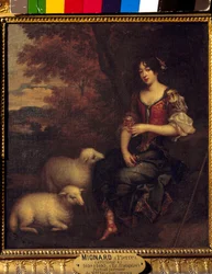 Předpokládaný celovečerní portrét Madame Deshoulieres, Antoinetty Ligier de La Garde (1637-1694), básnířka Malba připisovaná Pierru Mignardovi (1612-1695) 17. století Sun. 0,4x0,44 m Chantilly, muzeum Conde