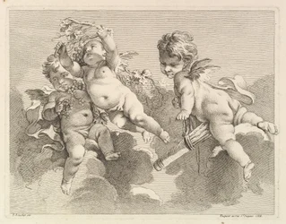 Tři lásky, jedna drží toulec, druhá, hrozny, 1727-60.