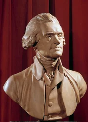 Busta Thomase Jeffersona (1742-1826) prezidenta Spojených států Socha Pierra Alexandra Willea (1748-1821) Blerancourt z 18. století. Francouzské muzeum americké