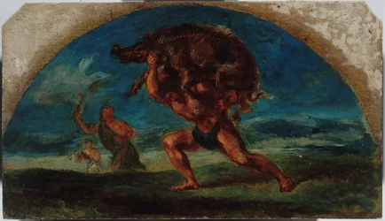 Skica pro Salon de la Paix v Hôtel de Ville v Paříži: Herkules a Erymanthem Boar, podle Delacroixe, mezi lety 1852 a 1854 (olej)