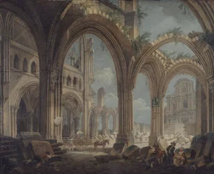 Demolice kostela Saint-Jean-en-Greve, cca 1800 (olej na plátně)