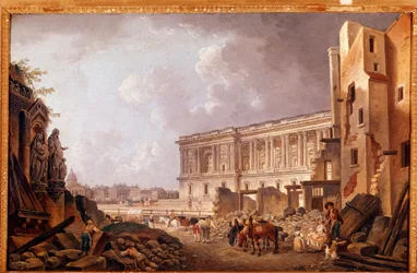 Fantastický výhled na kolonádu Louvre (olej na plátně