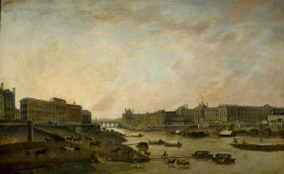 Hôtel de la Monnaie a Louvre, při pohledu z Pont-Neuf, c. 1800.