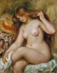 Koupání s blond, rozpuštěnými vlasy