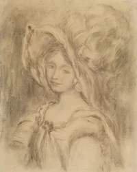 Mme Dieterle v klobouku, kolem roku 1896 (uhl na papíře)