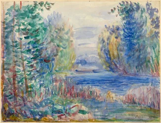"Paysage de riviere"" (říční krajina) Akvarel od Pierra Auguste Renoira (1841-1919) 1890 Rozměr 25,4 x 33,8 cm Albertina, Vídeň