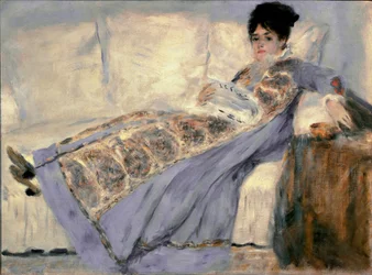 Portrét Madame Monet (Camille Madame Monet, která čte noviny “”Le Figaro””) - obraz Pierre Auguste Renoir (Pierre-Auguste