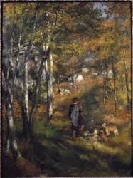 Malíř Jules Le Coeur se svými psy v lese Fontainebleau Obraz Pierre-Auguste Renoir (1841-1919) 1866 Rozměr 105x79 cm Sao Paulo, Muzeum umění, Brazílie