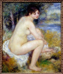 Nahá žena v krajině, obraz Pierra Augusta Renoira (1841-1919), 1883, Sun. 0,65 x 0,54 m, Paříž, Musée de l