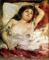 Žena se táhne: růže. Obraz Pierre Auguste Renoir (Pierre-Auguste
