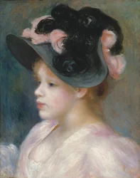 Mladá dívka v růžovočerném klobouku, kolem roku 1891