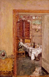 Malý chlapec v jídelně. Obraz Pierra Bonnarda (1867-1947) 1898 Anglická soukromá sbírka