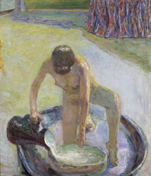 Dřepící akt ve vaně, 1918