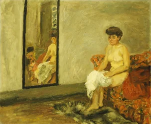 Nahý sedící na červené židli; Nahá sedící v červeném křesle