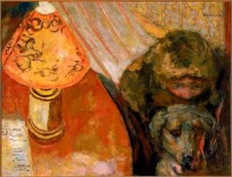 Malba interiéru osvětleného lampou