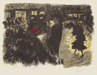 Some Aspects of Life in Paris, 7: The Square in the Evening, c.1898 (litho ve žluté, červené, fialové, zelenošedé barvě na tkaném papíře)