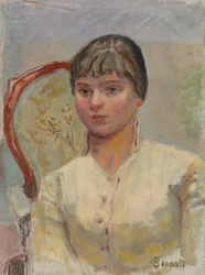 Mladá žena v křesle (studie); Mladá žena v křesle (studie), kolem roku 1916 (olej na plátně)