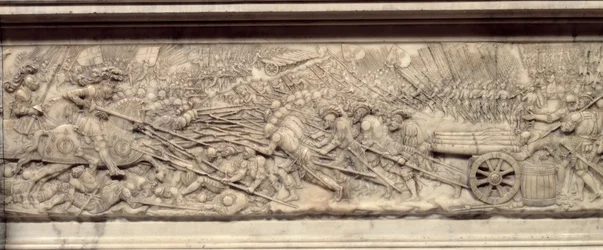 Bitva u Marignana v roce 1515. Hrob srdce francouzského krále Františka I. (1494-1547): nízký reliéf Pierra Bontempse (asi 1507-1568)