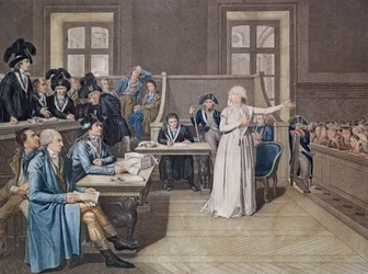 Marie Antoinetta Rakouská (1755-93) souzená soudem Revolučního tribunálu, 16. října 1793, vyryl Casenave, 1794