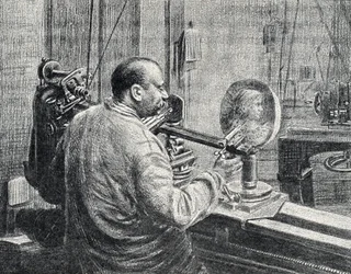 Medaiér používající jakousi pantografovou frézku Rytina z „Excursion a travers les metiers“ od Pierre Calmette Private Collection