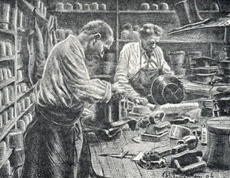 Výroba hedvábných cylindrů Gravírování ze soukromé sbírky Pierre Calmette