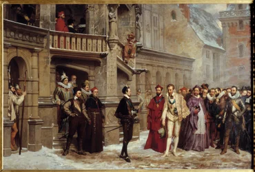 Setkání francouzského krále Jindřicha III. (1551 - 1589) a Jindřicha I. Lotrinského, vévody z Guise zvaného Balafre