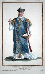 George Zzelpchiny z knihy "Recuil des Estampes, epresentant les Rangs et les Dignites, suivant le Costume de toutes les nations existantes", vydané roku 1780 (ručně kolorovaná rytina)