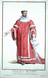 Jacques Auguste de Thou (1533-1617) z „Receuil des Estampes, Representant des Rangs et les Dignites, podle Kostýmu všech existujících národů“, vydáno 1780 (ručně kolorovaná rytina)